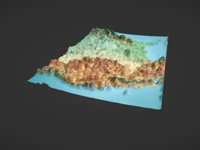 United States Map Topography Low-poly 3D model