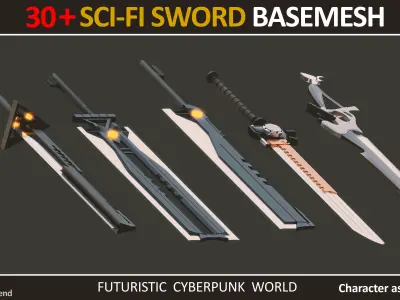 30 SCI FI SWORD BASEMESH  Low-poly 3D model