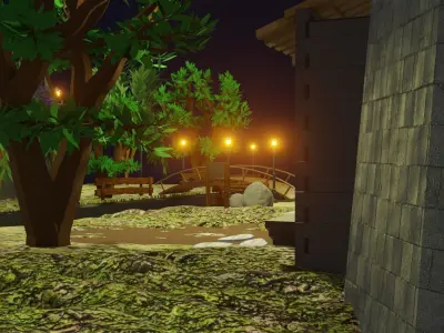 windy village Low-poly 3D model