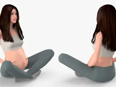  Asian Pregnant Woman Rigged for Cinema 4D 