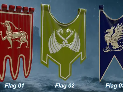25 Epic Medieval Flags Vol 2 Game Ready and Archviz Assets Low-poly 3D model