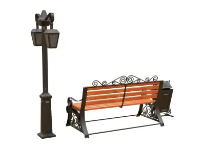 Bench urn streetlight PBR 3D model