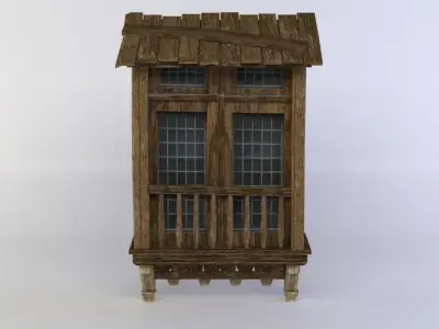 Window wooden house with balcony Low-poly 3D model