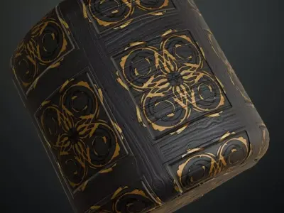 Ornate Gold Inlay Black Wood PBR Seamless Texture