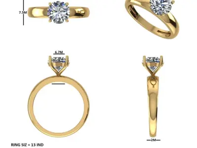 Classic Solitaire Diamond Ring CAD Model 3D print model