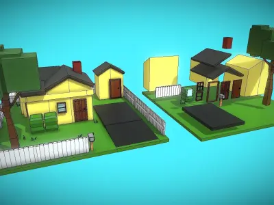 Simple LP House Set Low-poly 3D model