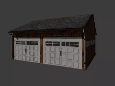 Wood Doble Garage with Interior Low-poly 3D model