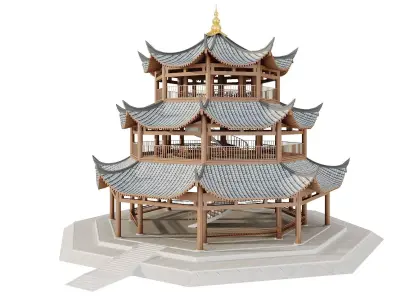 Ancient Japan Open Pavilion Tower 3D model