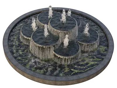 Circular Pond with Fountains 3D model
