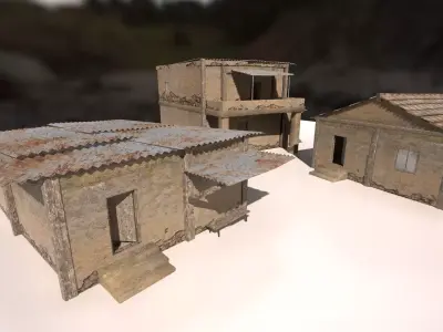 Ruined buildings low poly Low-poly 3D model