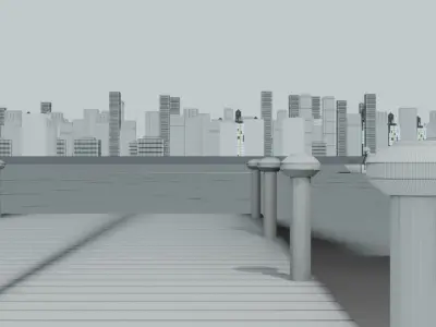 Low Poly City with river Low-poly 3D model