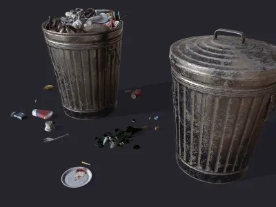 Trash Set 2 PBR Game Ready pile of cans in can Low-poly 3D model