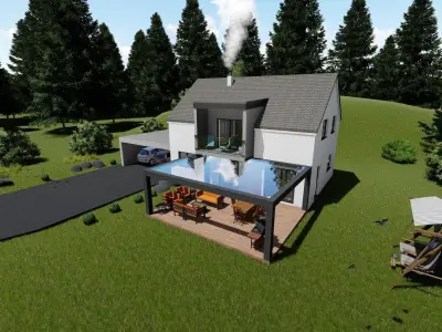 modern house with garage and terrace 3d model  Low-poly 3D model