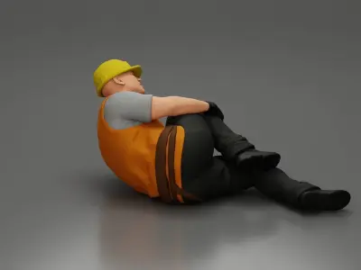 construction worker lying on the floor holding his injured leg 3D print model