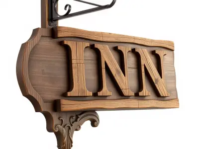 Vintage Wooden Inn Sign model pack Low-poly 3D model