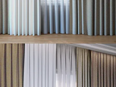 Curtains with tulle V-ray set 03  3D model