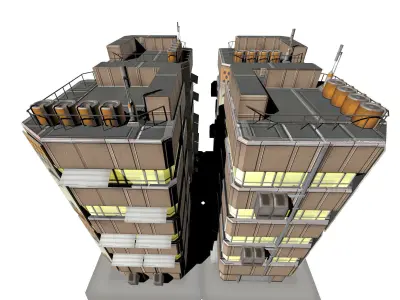 Apartment 2 building with umbrella on top Low-poly 3D model