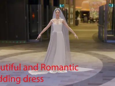 Beautiful and romantic butterfly silk wedding party dress Low-poly 3D model