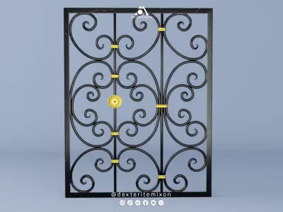 3D Model of Decorative Metal Window Fence - Security Grille 3D model