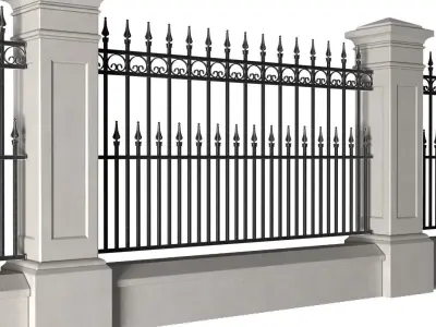  Fence in classic style with wrought iron railing 3D model