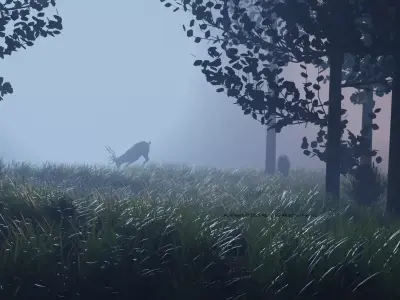 Foggy Night deer Scene  rigged deer included 3D model