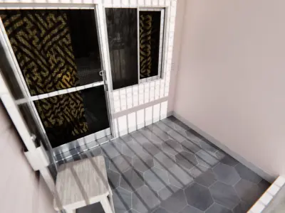 Bedroom with bed and fan 3D model