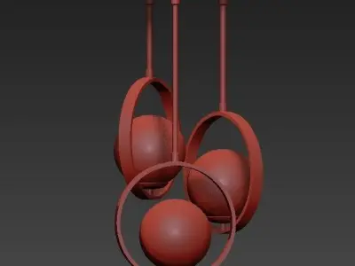 Chandelier gold pendant light with three glass globes 3D model