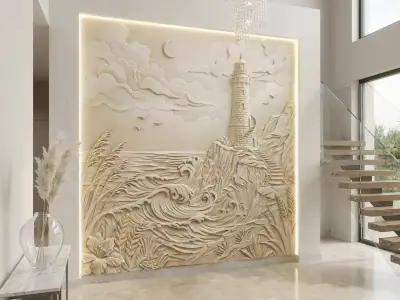 Modern Landscape Relief Panel Wall Decor Set STL Mural CNC 360 3D model