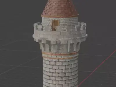 Medieval Round Watchtower Low-poly 3D model