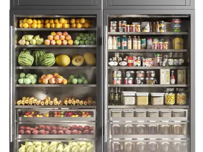 Showcase in a supermarket with fruits vegetables and spices 3D model