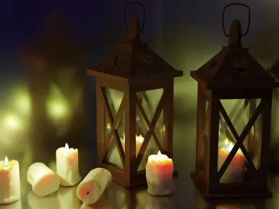 Wooden lantern with animated candle 3D model
