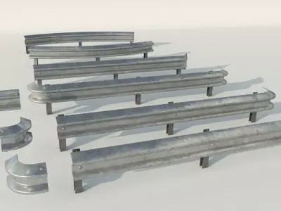 Road fence kit Low-poly 3D model