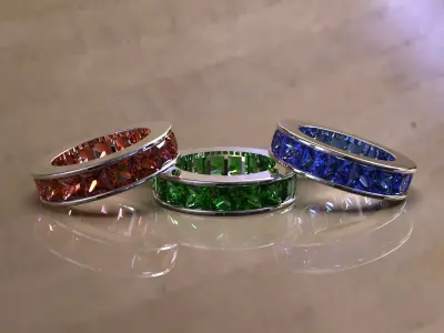 Eternity ring with channel set princess cut diamonds 3D print model