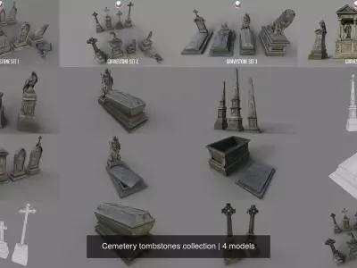 Cemetery tombstones collection 3D Model Pack