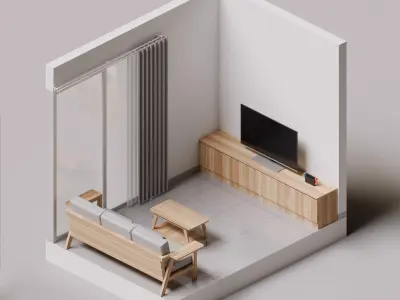 Isometric Living Room 3D Render illustration 3D model