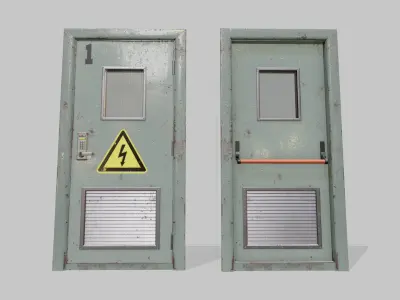 Laboratory door green Low-poly 3D model