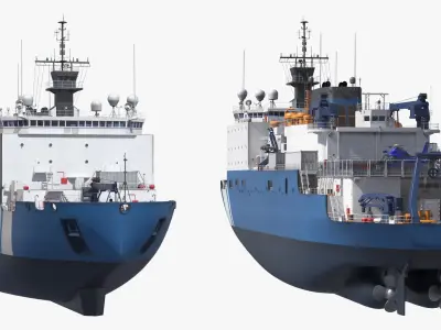  Oceanographic Research Ship with Helicopter on Water 