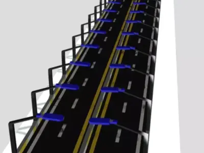 Bridge with street lights  Low-poly 3D model