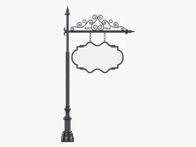 Forged column with hanging sign 05 3D model
