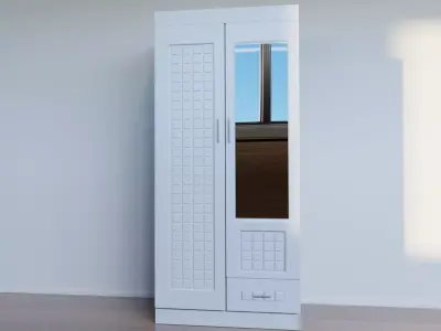 Modern White Wood Cabinet Low-poly 3D model