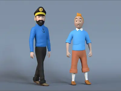 Tintin and Haddock Rig Low-poly 3D model