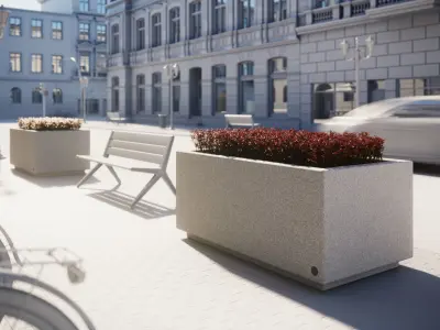 Concrete flowerpot with bushes 3D model