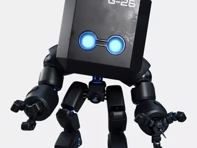 Cute Space Robot Rigged G-26 Matte Black 3D model