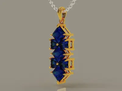 Prong set heart and princess shape diamond pendant 3D print model