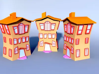 Colorfull cartoon building Low-poly 3D model