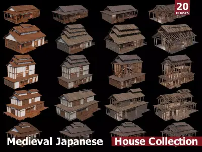 Medieval  Japanese Houses  - 4K Textures Game Ready Low-poly 3D model 2