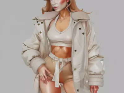 Stylized Female Character Blonde Woman Beige Coat 3D Low-poly 3D model