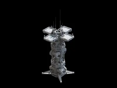 Scifi buildings futuristic landing platform Low-poly 3D model