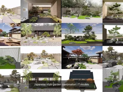 Japanese-style garden combination 3D Model Pack