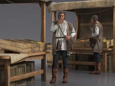  Medieval Farmer in Market 